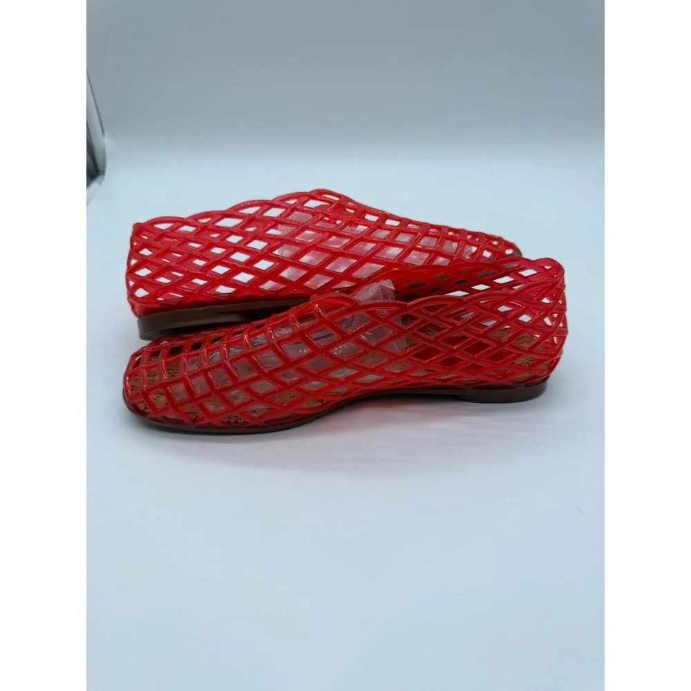 Woven Red Jelly Flats Women Lattice Slip On Summer Shoes Size 7
